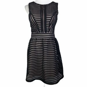 Trixxi Black Eyelet Lace Fit & Flare Dress Women's 7 Pink Lined Exposed Zipper